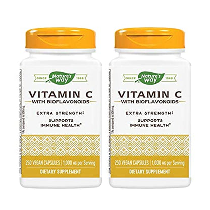 Vitamin C 1000 mg with Bioflavonoids, 1000 mg Vitamin C per Serving, 250 Vegetarian Capsules (2 Pack)