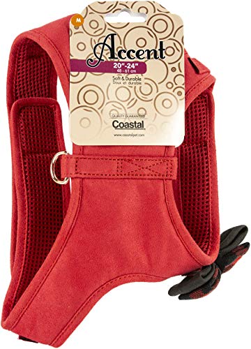 Coastal - Accent Fashion - Microfiber Dog Harness, Retro Red with Plaid Bow, Medium (20"-24")