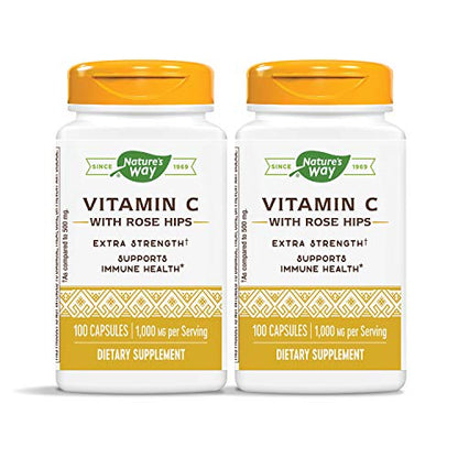 Nature's Way Vitamin C 1000 mg with Rose Hips, 1000 mg per Serving, 100 Capsules, Pack of 2