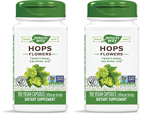 Nature's Way Premium Herbal Hops Flowers, 620 mg per Serving, 100 Vcaps - 2 Pack