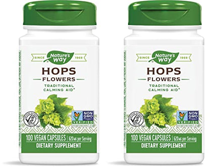 Nature's Way Premium Herbal Hops Flowers, 620 mg per Serving, 100 Vcaps - 2 Pack