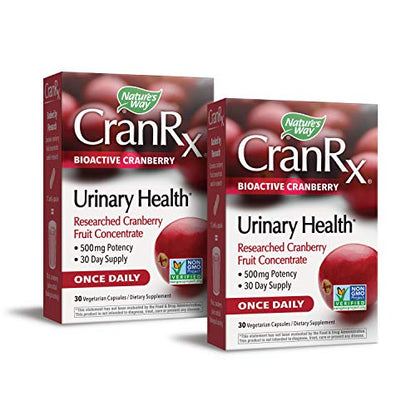 Nature's Way CranRx Bioactive Cranberry Urinary Health 500mg potency, Once Daily, 30 Vegetarian Capsules, Pack of 2