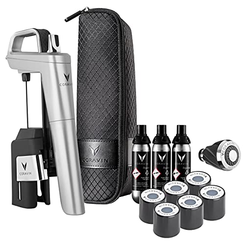Coravin Timeless Six Plus - Wine Preservation System and Aerator - Includes 3 Argon Gas Capsules, 6 Screwcaps, Aerator, and Carry Case - Silver