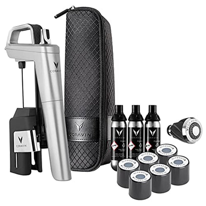 Coravin Timeless Six Plus - Wine Preservation System and Aerator - Includes 3 Argon Gas Capsules, 6 Screwcaps, Aerator, and Carry Case - Silver