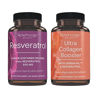Reserveage- Resveratrol 500mg caps 60ct and Ult collagen booster caps 90