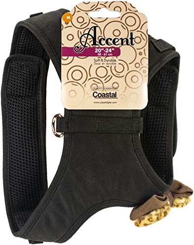 Coastal - Accent Fashion - Microfiber Dog Harness, Mod Black with Leopard Bow, Medium (20"-24")
