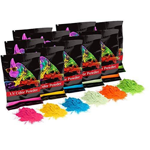 Chameleon Colors UV Color Powder - 12 Individual Packs with 6 Colors-UV Pigment Powder for School Events, Blacklight Dances, and Blacklight Photography-Glow Powder Pigment for Resin