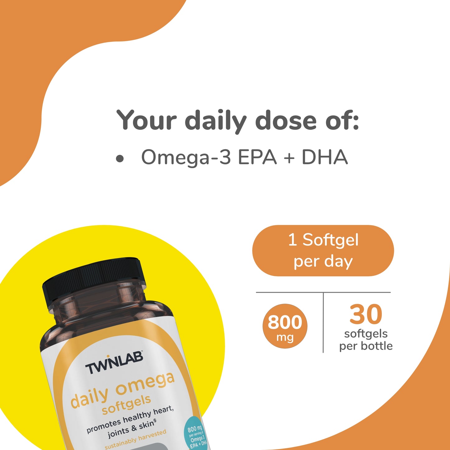 Twinlab Daily Omega Softgels - Premium Omega 3 Fish Oil Triglyceride Form for Heart Health, Joint Support, Immune Support - Super Pure, Wild, Nature Made Fish Oil EPA DHA Omega 3 Supplement, 30 Count