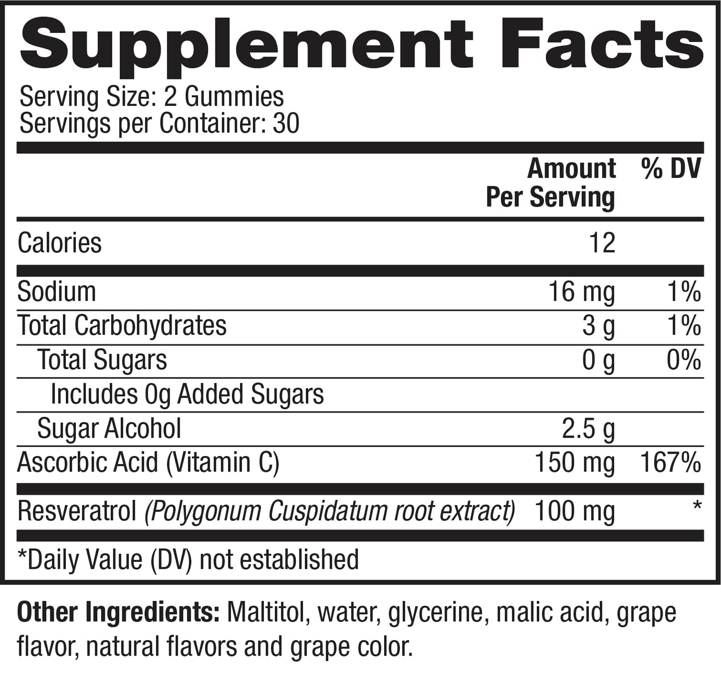 RSV Resveratrol Gummies 100 MG 60ct