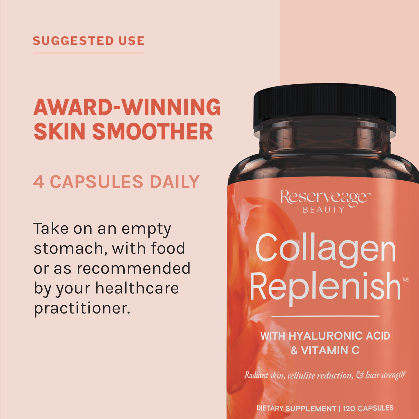 Reserveage, Collagen Replenish Capsules, Skin and Nail Supplement, Supports Collagen and Elastin Production, 120 capsules (30 servings)
