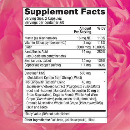 Reserveage, Keratin Hair Booster, Hair and Nails Supplement, Supports Healthy Thickness and Shine with Biotin, 120 capsules (60 servings)