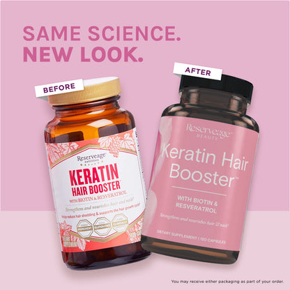 Reserveage, Keratin Hair Booster, Hair and Nails Supplement, Supports Healthy Thickness and Shine with Biotin, 120 capsules (60 servings)