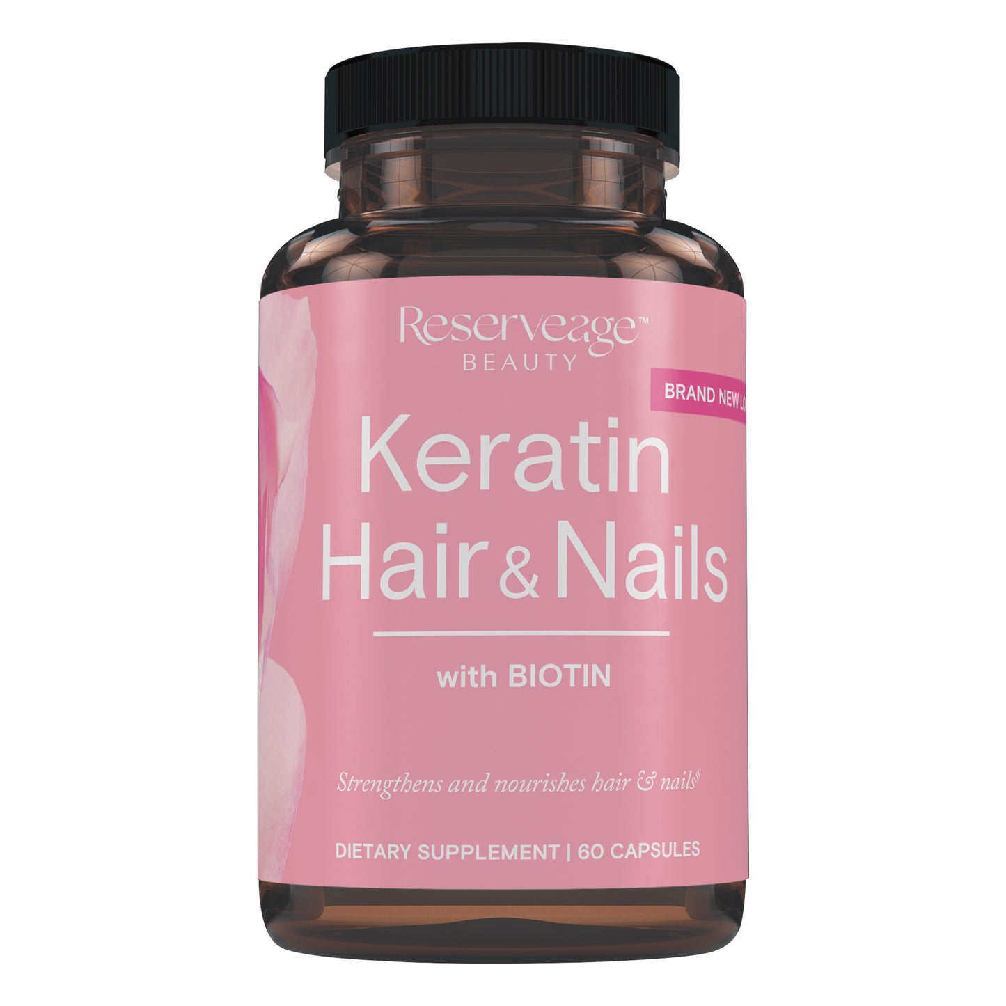 Reserveage Beauty, Keratin Hair Booster with Biotin, Hair and Nail Growth Supplement for Men and Women, Supports Healthy Thickness and Shine with Biotin, 60 Capsules (30 Servings)