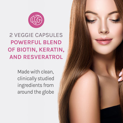 Reserveage Beauty, Keratin Hair Booster with Biotin, Hair and Nail Growth Supplement for Men and Women, Supports Healthy Thickness and Shine with Biotin, 60 Capsules (30 Servings)