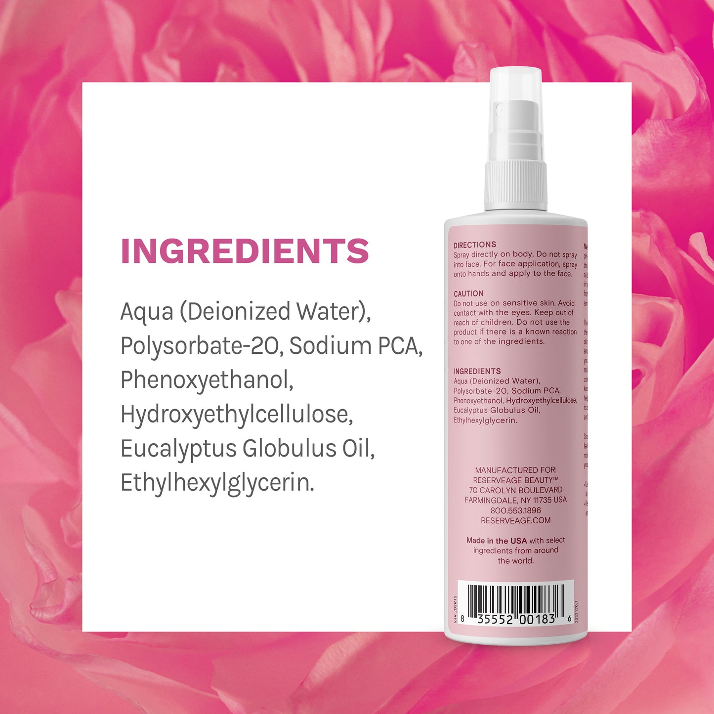 Reserveage Na-PCA Spray - Moisturizing Body Lotion for Dry Skin - Anti Aging Face Moisturizer for Women and Men with Eucalyptus Essential Oil, 8 Fl Oz (Pack of 2)