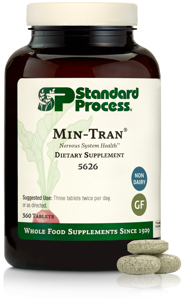 Standard Process Min-Tran - Whole Food Nervous System Supplements, Stress Relief with Iodine and Magnesium - Vegetarian, Gluten Free - 360 Tablets