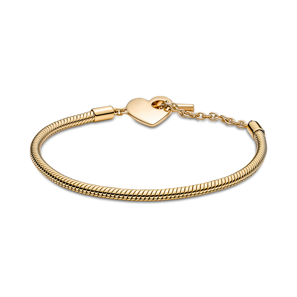 Pandora Moments Heart T-Bar Snake Chain Bracelet, 6.7 in,With Gift Box