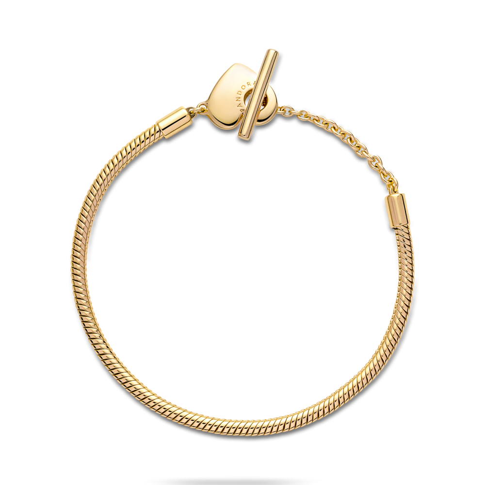 Pandora Moments Heart T-Bar Snake Chain Bracelet, 6.7 in,With Gift Box
