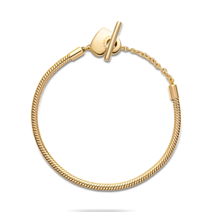 Pandora Moments Heart T-Bar Snake Chain Bracelet, 6.7 in,With Gift Box