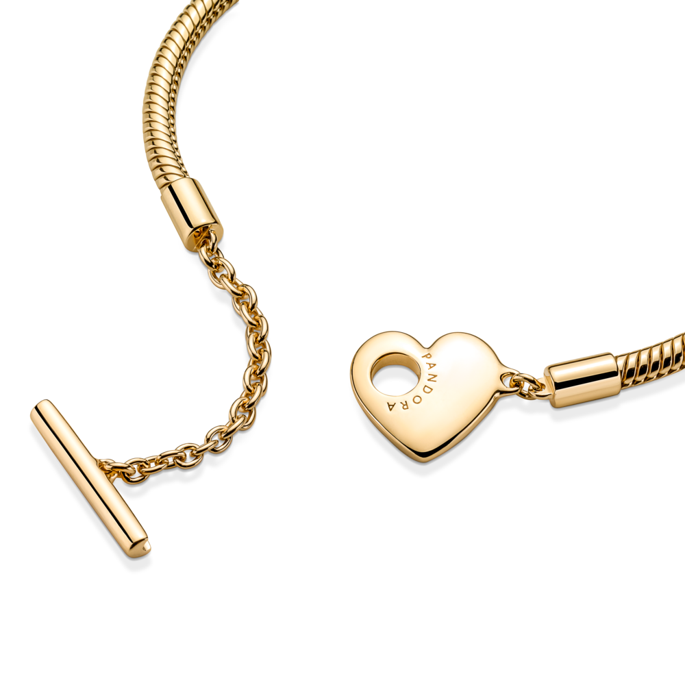Pandora Moments Heart T-Bar Snake Chain Bracelet, 6.7 in,With Gift Box