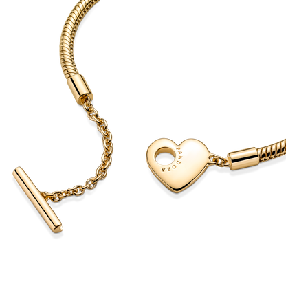 Pandora Moments Heart T-Bar Snake Chain Bracelet, 6.7 in,With Gift Box