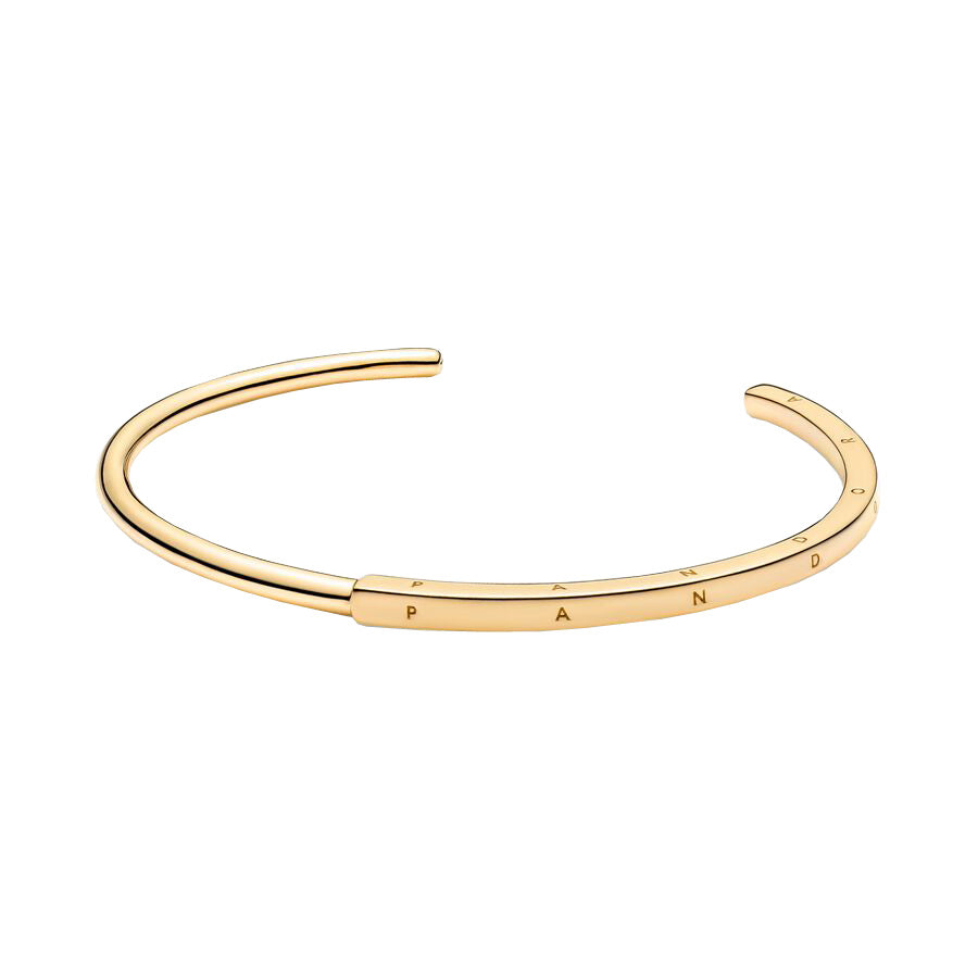 PANDORA Jewelry Signature I-D Open Bangle Bracelet for Women - 14k Gold-Plated - 8.1¬î, With Gift Box