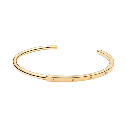 PANDORA Jewelry Signature I-D Open Bangle Bracelet for Women - 14k Gold-Plated - 8.1¬î, With Gift Box