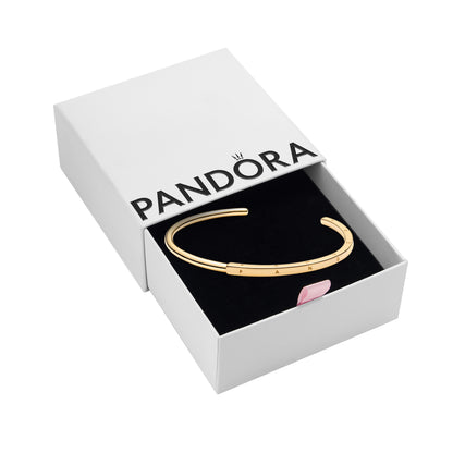 PANDORA Jewelry Signature I-D Open Bangle Bracelet for Women - 14k Gold-Plated - 6.3¬î, With Gift Box