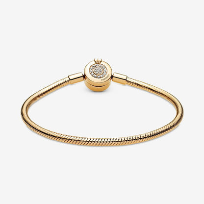 PANDORA Jewelry Signature I-D Open Bangle Bracelet for Women - 14k Gold-Plated - 8.1¬î, With Gift Box
