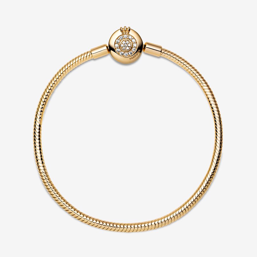 PANDORA Jewelry Signature I-D Open Bangle Bracelet for Women - 14k Gold-Plated - 8.1¬î, With Gift Box