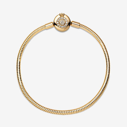 PANDORA Jewelry Signature I-D Open Bangle Bracelet for Women - 14k Gold-Plated - 8.1¬î, With Gift Box