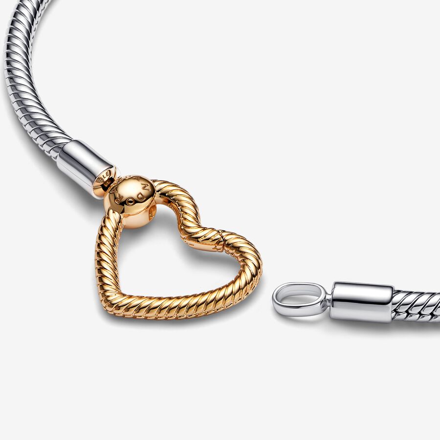 PANDORA Moments Heart Closure Snake Chain Bracelet, 7.48", With Gift Box