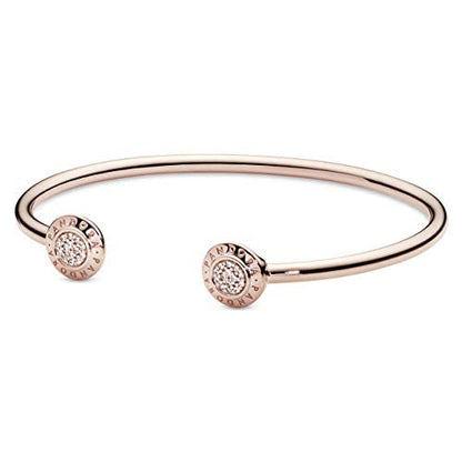 PANDORA Jewelry Signature Open Bangle Cubic Zirconia Bracelet in Rose, 6.3", With Gift Box