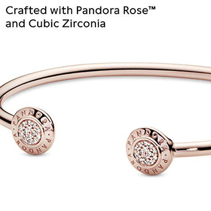 PANDORA Jewelry Signature Open Bangle Cubic Zirconia Bracelet in Rose, 6.3", With Gift Box