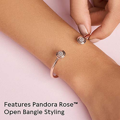 PANDORA Jewelry Signature Open Bangle Cubic Zirconia Bracelet in Rose, 6.3", With Gift Box