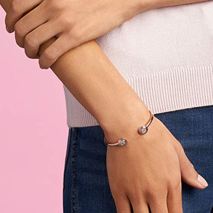 PANDORA Jewelry Signature Open Bangle Cubic Zirconia Bracelet in Rose, 6.3", With Gift Box