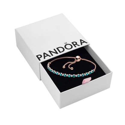 PANDORA Turquoise Sparkling Tennis Bracelet, 9.8", With Gift Box