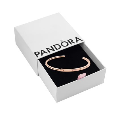 PANDORA Jewelry Signature I-D Open Bangle Bracelet for Women - 14k Gold-Plated - 8.1¬î, With Gift Box