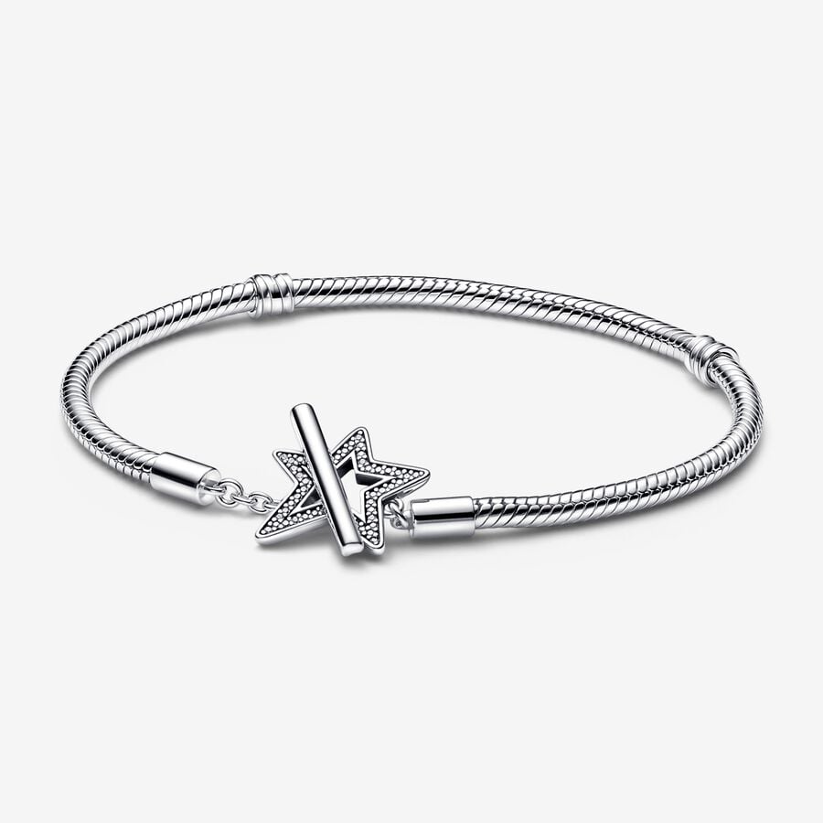 PANDORA Moments Asymmetric Star T-bar Snake Chain Bracelet, 20 CM, With Gift Box