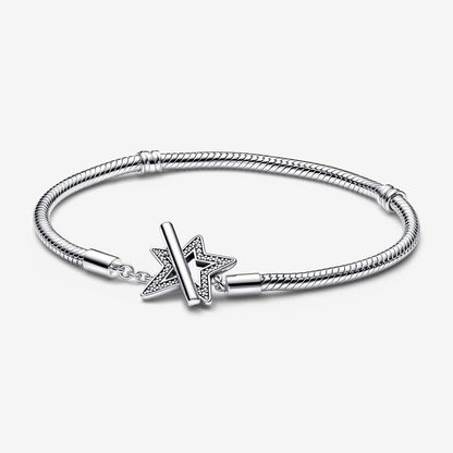 PANDORA Moments Asymmetric Star T-bar Snake Chain Bracelet, 20 CM, With Gift Box