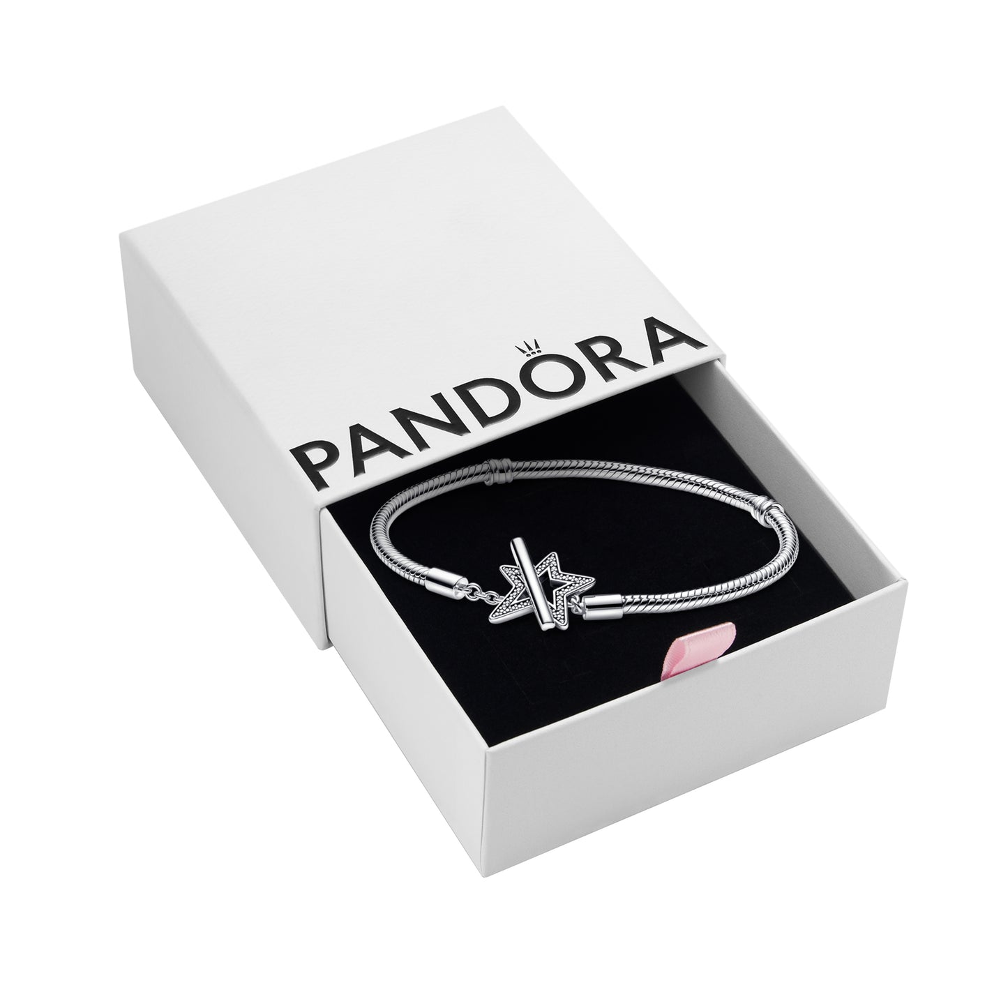 PANDORA Moments Asymmetric Star T-bar Snake Chain Bracelet, 20 CM, With Gift Box