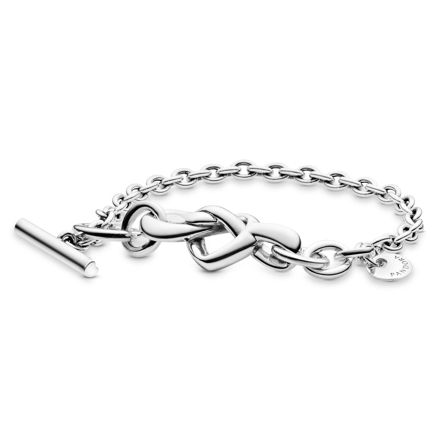 PANDORA Jewelry Knotted Heart T-Bar Sterling Silver Bracelet, 6.3", With Gift Box