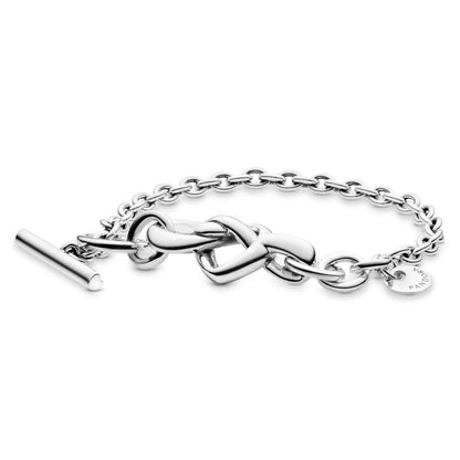 PANDORA Jewelry Knotted Heart T-Bar Sterling Silver Bracelet, 6.3", With Gift Box
