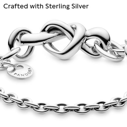 PANDORA Jewelry Knotted Heart T-Bar Sterling Silver Bracelet, 6.3", With Gift Box