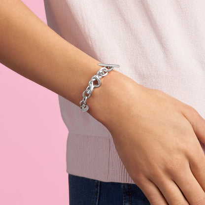 PANDORA Jewelry Knotted Heart T-Bar Sterling Silver Bracelet, 6.3", With Gift Box