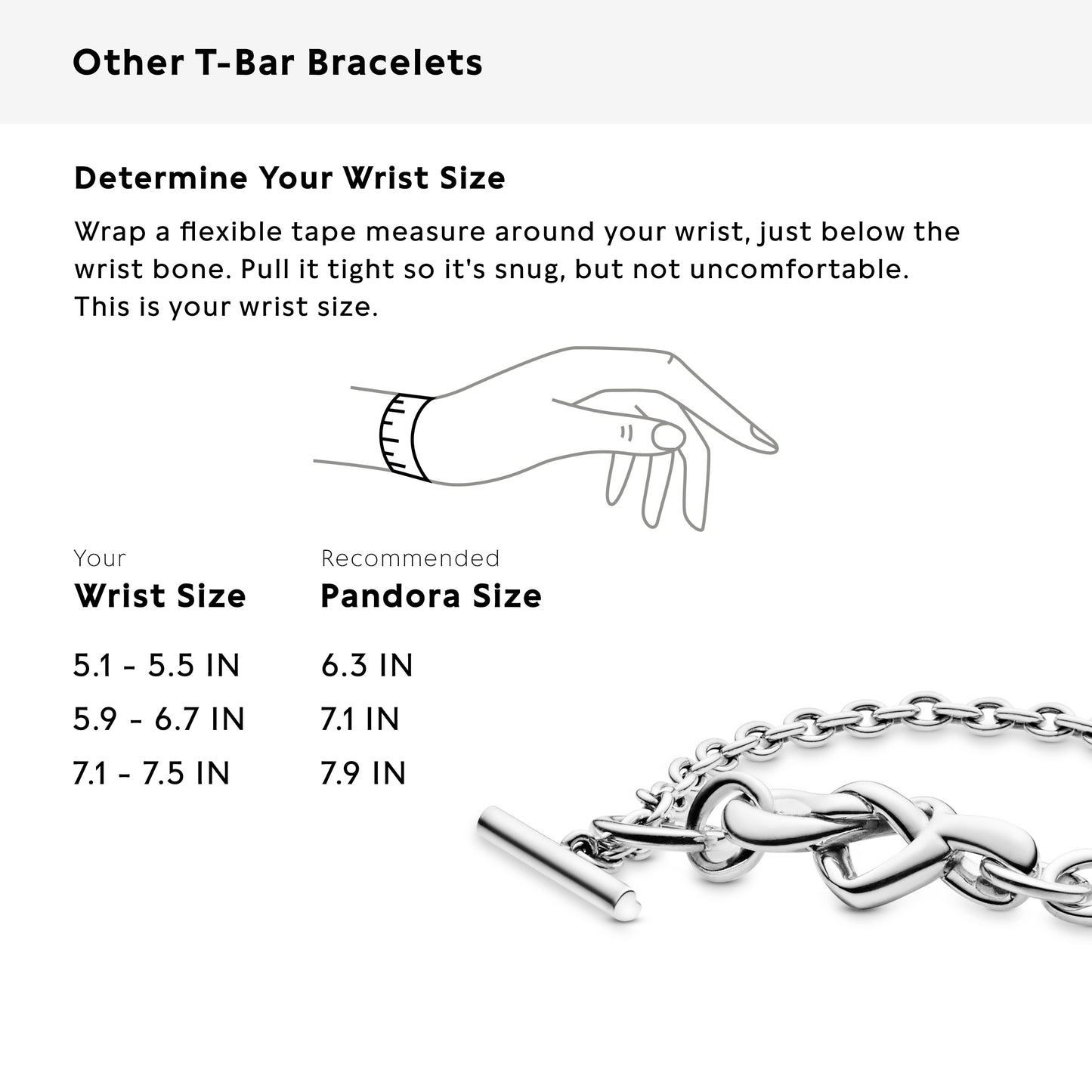 PANDORA Jewelry Knotted Heart T-Bar Sterling Silver Bracelet, 6.3", With Gift Box