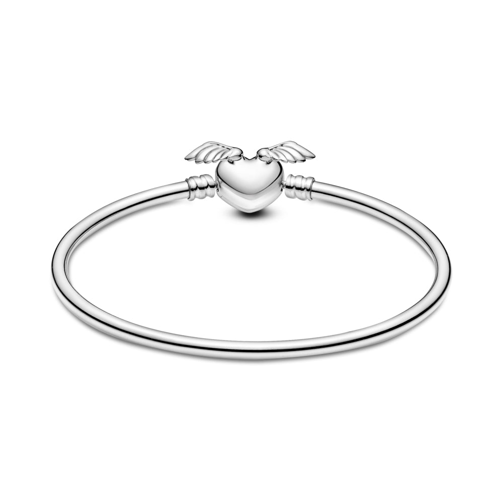 Pandora Sterling Silver Bangle with Heart and Wings, Size 21