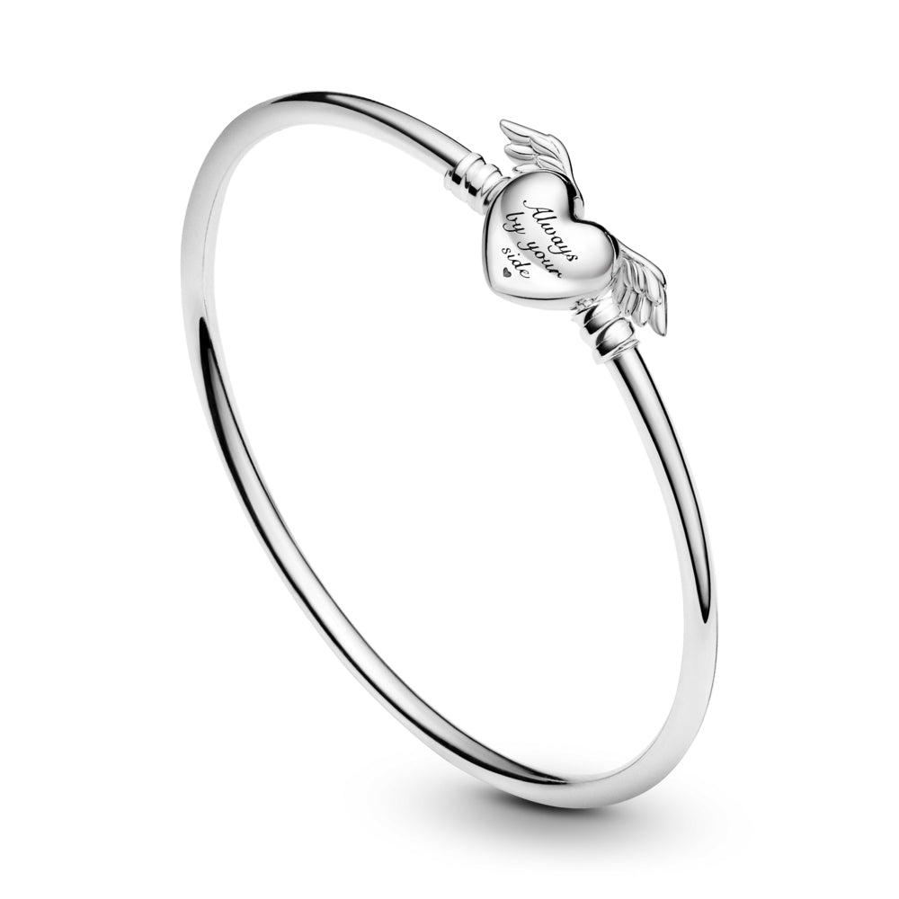 Pandora Sterling Silver Bangle with Heart and Wings, Size 21