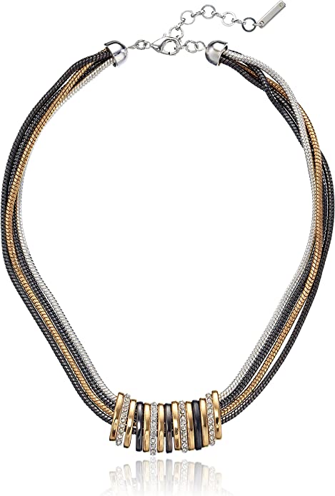 NINE WEST womens High Stakes Multi-Tone Frontal Slider Necklace, 16" L