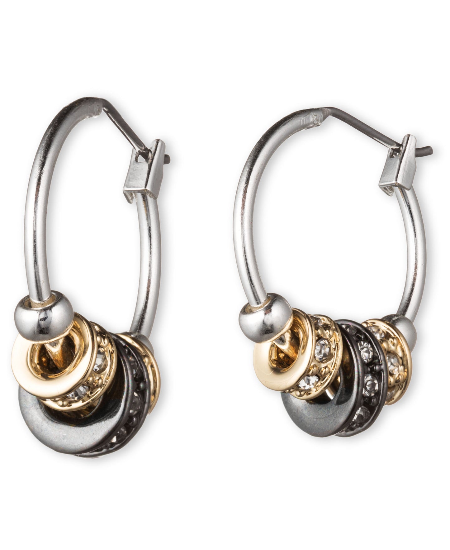 Nine West "High Stakes" Multi-Tone Petite Slider Hoop Earrings